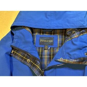 Women's Pendleton Coat Outerwear Rain Hooded Size XL Blue Plaid Lined w/Pockets